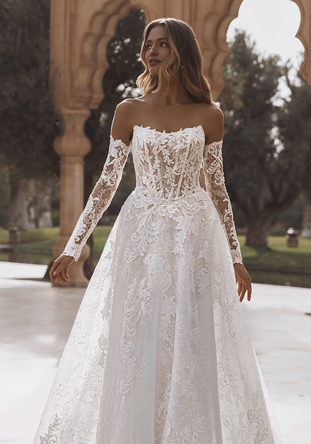 Model wearing a gown by Enzoani