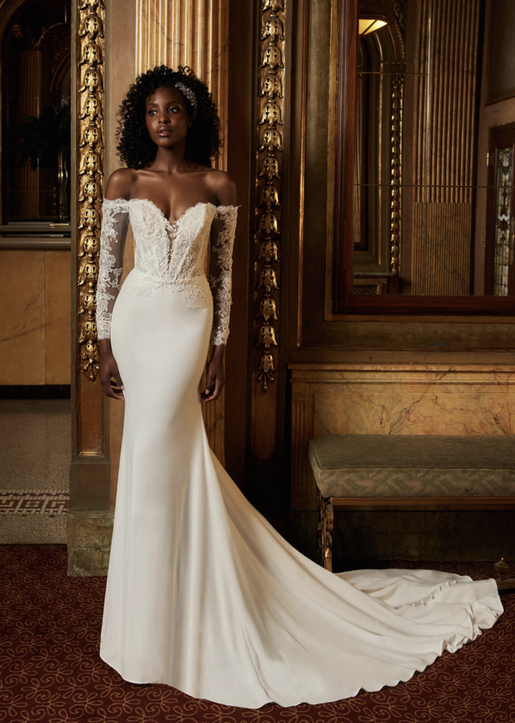 ivory wedding dress on dark skin BABARONI Tulle Lace Ivory/Champagne Wedding Dresses A-line Off Shoulder Short Sleeve With Slit Sweep Train, Ivory/Champagne / US0